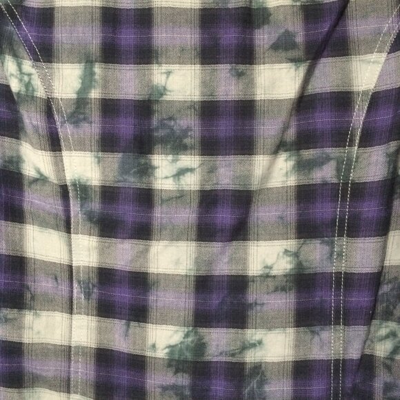 Harley Davidson Womens Blouse Large Plaid Splatter Dye Studded Long Sleeve - Picture 3 of 6